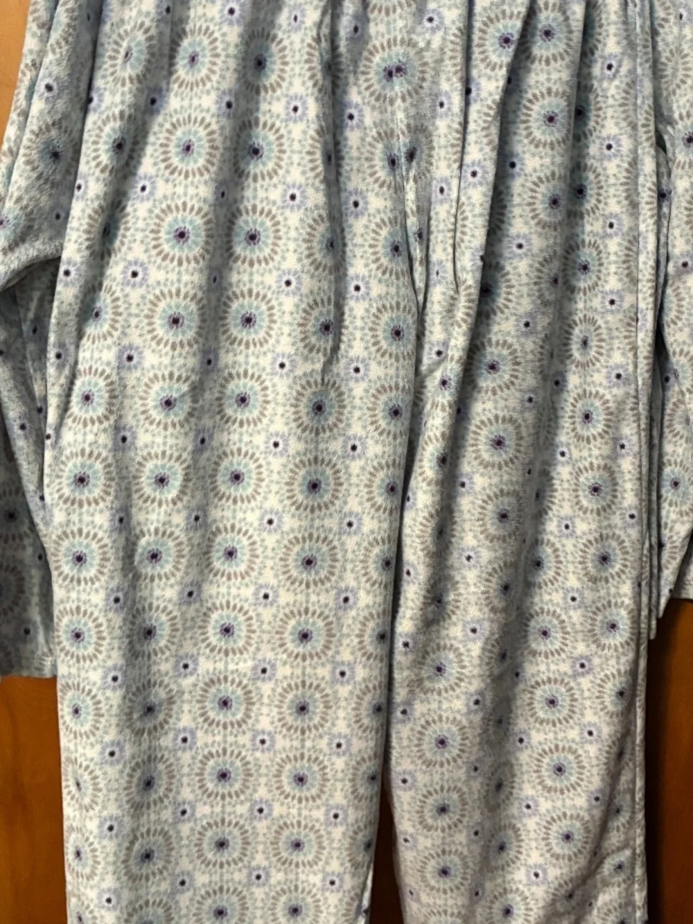 Women's Light Blue Patterned Pajama Set - Long Sleeve Top & Pants